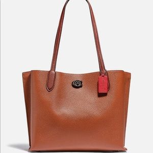 COACH Color-Block Leather with Coated Canvas Signature Interior Willow Tote
